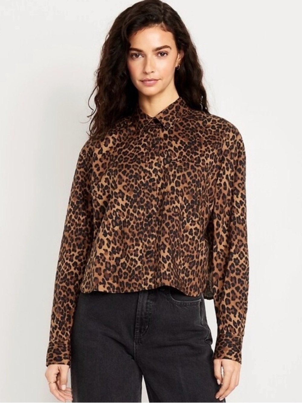 Old Navy Leopard Print Button-Front Blouse - Brown/Black